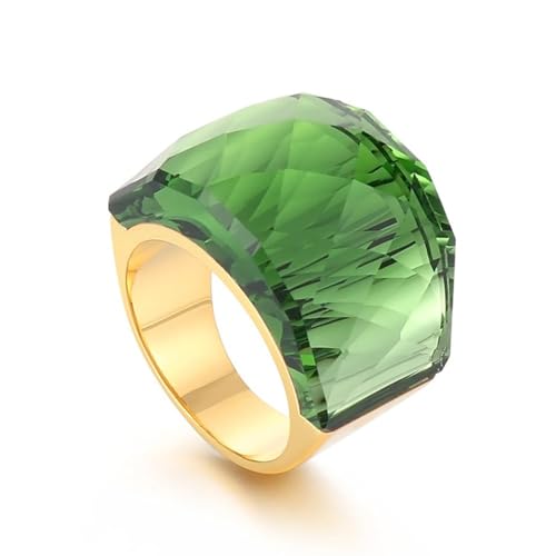 IMINI Bague En Acier Inoxydable Et Verre De Cristal Plaqué Or Avec Zircone Cubique Exagérée Pour Femme, Grandes Bandes De Strass, Bague De Fête De Cocktail...