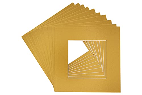 Metallic Gold Acid Free 11x11 Square Picture Frame Mat with White Core Bevel Cut for 7x7 Pictures - Fits 11x11 Frame - Pack of 25 Matboard Show Kits With Acid Free Backings & Clear Bags