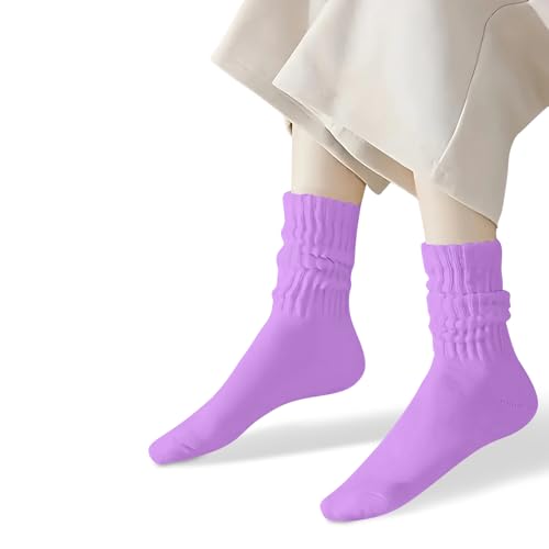 Image of COUVER Womens Scrunched Slouch Socks Soft Cotton Breathable Retro Crew or Knee High, Multiple Colors