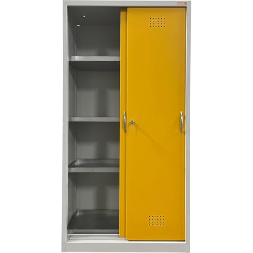 eurokraft | Basic | Umweltschrank mit Schiebetüren | Höhe 1800 mm | 3 Wannenböden | mit 1 Bodenauffangwanne