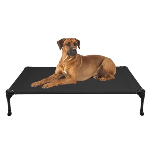 Veehoo Outdoor Elevated Dog Bed Large Sized Dogs, Large Cooling Raised Dog Cots Beds Training Platform Off Ground Hammock with Breathable Mesh, No-Slip Feet, 42'x30', Black