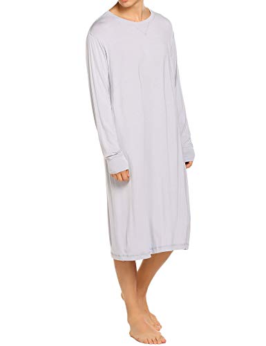 Ekouaer Sleepwear Men's Long Sleeve Nightshirt Long Nightgown Soft Pajamas Sleep Shirt, Grey, Small #TOP3