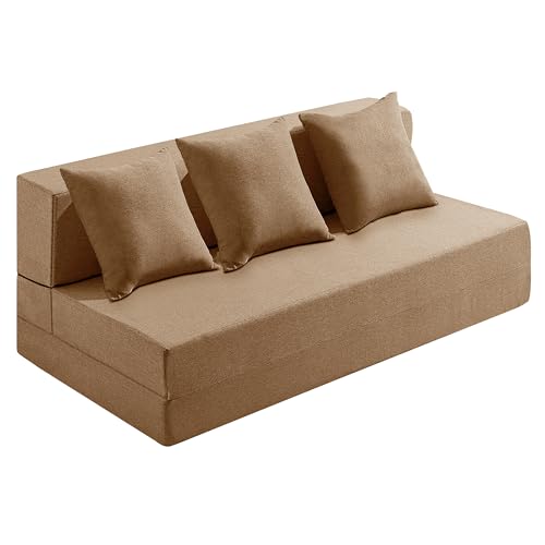 Image of Urban Decor Foldable Sofa Bed 5' X 6' Feet Perfect for Guest Jute Fabric Three Seater Sofa Cum Bed for Home & Office Space-Saving - SCB-3-Golden