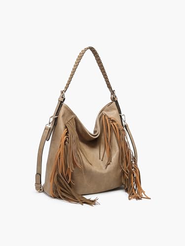 JEN & CO. Sav Distressed Hobo with Fringe Detail, Vegan Leather Crossbody Handbag Purse2
