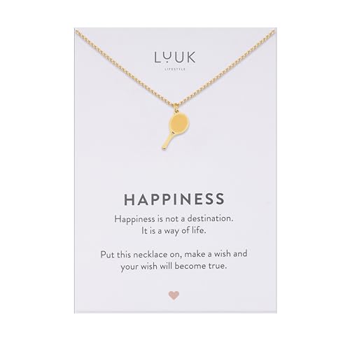 LUUK LIFESTYLE Collier moderne en acier inoxydable avec pendentif, longueur réglable 50 cm, bijou cadeau pour la meilleure amie, raquette de tennis, or