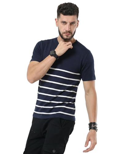 Image of fanideaz Mens Cotton Half Sleeve Striped Round Neck T Shirt
