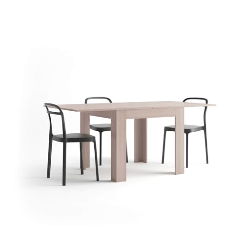 MOBILI FIVER, Mesa Cuadrada Extensible Eldorado, 90x(180) x90 cm, Color Olmo Claro, para 4-8 Personas, Mesa Extensible de Comedor, Mesa Cocina, Made In Italy