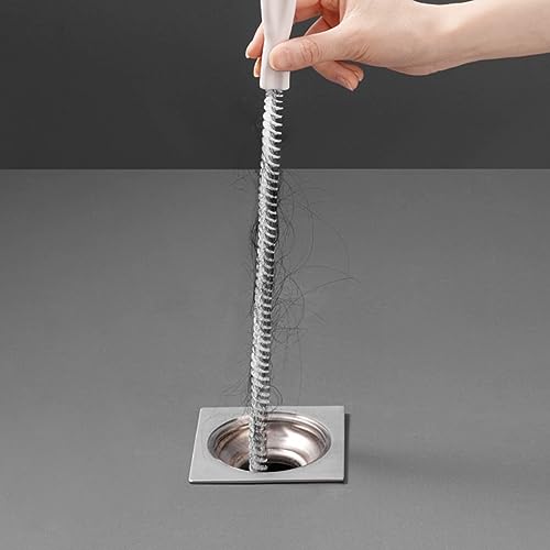 RUOJLING 1 Stück Abflussbürste, Reinigungsbürste für Abwasserkanäle, Küchen, Badezimmer, 45cm, Nylonborsten, Weiß