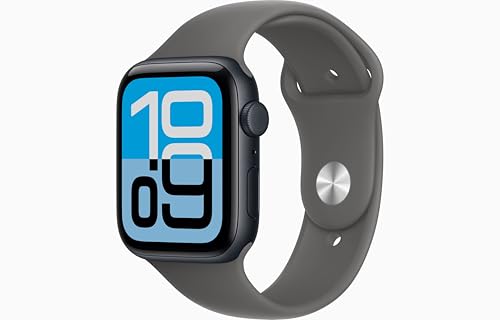 Apple Watch SE 3 [GPS + Cellular, 44mm] Midnight Aluminum Case with Stone Gray Sport Band, M/L (Renewed)