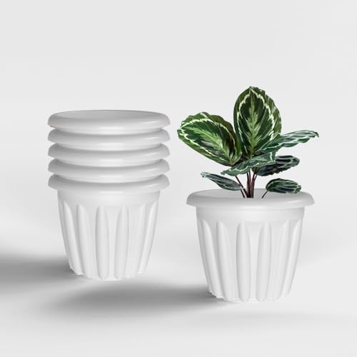 Image of YUCCABE ITALIA SHERA Floot 8 Inch Plastic Flower Pot 6 Piece Set of Round Shape Planter for Home Garden Seedling Planter for pots (White)