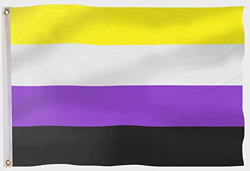 PHENO FLAGS Nicht-Binär Flagge 90x150cm - wetterbeständige Pride Fahne mit Messingösen, 100% Polyester, robuste Doppelnaht & in lebendigen Farben - ideal für Flaggen-Liebhaber