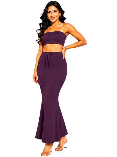 Image of Women's Saree Shapewear Petticoat, Cotton Blend Stretchable Mermaid Skirt, High Waist Tummy Control, Smooth Curve Fit with Adjustable Drawstring