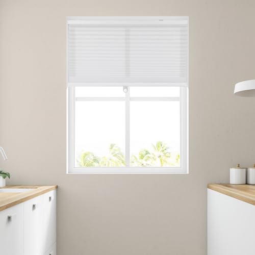 CALYX INTERIORS Cordless Pleated White Window Shade, Light Filtering, 26.5" W x 72" H