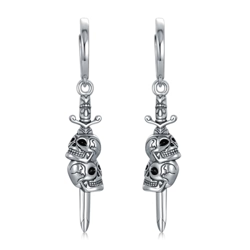 Dagger Hoop Earrings for Women Sterling Silver Sword Dangle Drop Earrings Knife Dangling Earrings Gothic Punk Grunge Jewelry for Women Men
