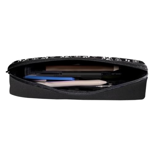 Image of Pencil Case, Pen Pouch Bag for Kids Students School Supplies | Black White Paw Print Print,polyester fabric,wear-resistant and easy to clean,zipper design gift for boys and girls
