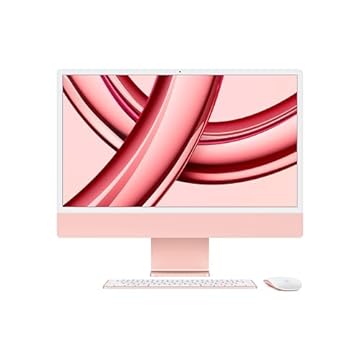 iMac. O computador desktop tudo em um da Apple com chip M3 (2023): CPU de 8 núcleos, GPU de 8 núcleos, tela Retina 4.5K 24 pol, 8 GB de memória unificada, SSD de 256 GB e acessórios na mesma cor.Rosa