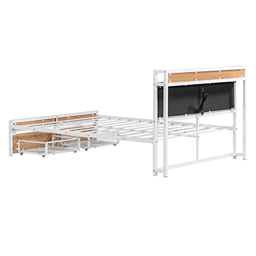 Softsea Full Bed Frame With Storage Drawers, Metal Platform Bed With Upholstered Headboard And Charging Station, Heavy Duty Mattress Foundation, Under Bed Storage, No Box Spring Needed #TOP7