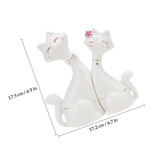 Duo statuette chat blanc en céramique style créatif idée cadeau maison chic - 3