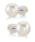 THE PEARL SOURCE Round White Freshwater Real Pearl Earrings for Women - 14k Gold Stud Earrings | Hypoallergenic Earrings with Genuine Cultured Pearls, 8.0-8.5mm