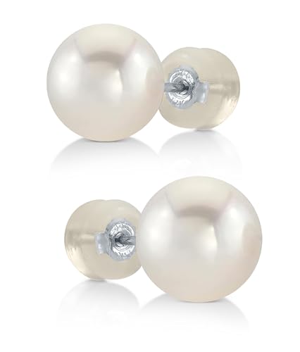THE PEARL SOURCE Round White Freshwater Real Pearl Earrings for Women - 14k Gold Stud Earrings | Hypoallergenic Earrings with Genuine Cultured Pearls, 8.0-8.5mm