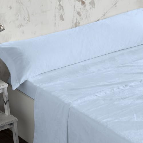 Burrito Foglio Bianco Set Coralina 4 camere (Piano Cottura, 2 federe e Lenzuolo di sotto Regolabile) per Letto Matrimoniale 180x190 cm a 180x200 cm, Blu Celeste