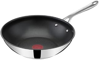 Tefal Jamie Oliver Cook's Direct On Wokpfanne, 28 cm, langlebige Antihaftversiegelung, Thermo-Signal, genieteter Griff, induktionsgeeignet, Edelstahl, E3041934
