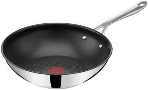 Tefal Jamie Oliver Cook's Direct On Wokpfanne, 28 cm, langlebige Antihaftversiegelung, Thermo-Signal, genieteter Griff, induktionsgeeignet, Edelstahl, E3041934