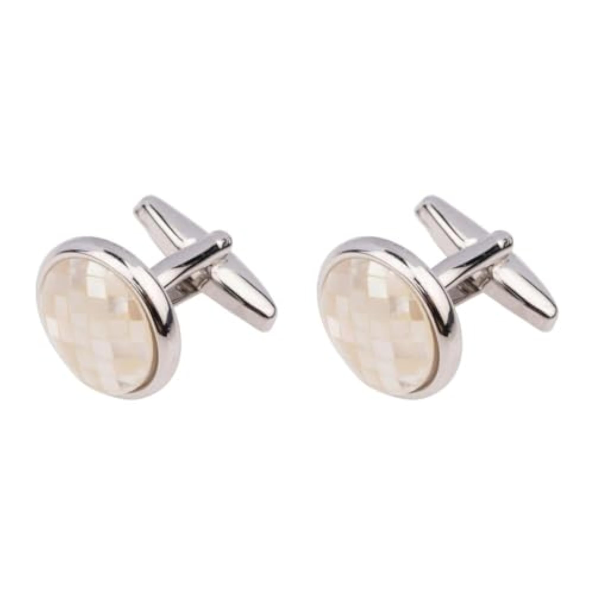 Men's White Mother of Pearl Cufflinks with Round Design