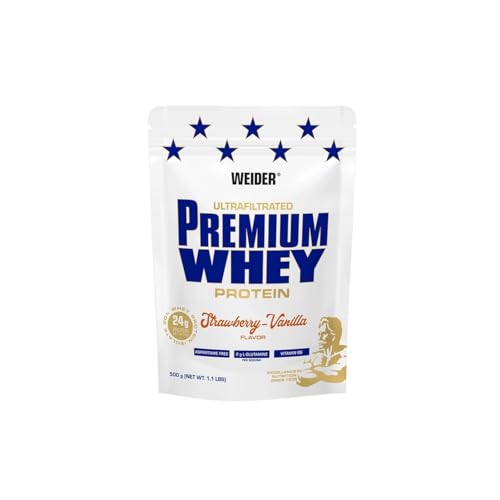 Weider Premium Whey Protein Pulver - Hoher Proteingehalt, wenig Kohlenhydrate & wenig Fett mit L-Glutamin und Vitamin B6-500g - Erdbeer-Vanilla