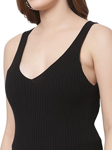 Image of Kalt Women Knitted, Ribbed Cotton Fitted Sleeveless V-Neck Cami Tank Top for Women Stylish
