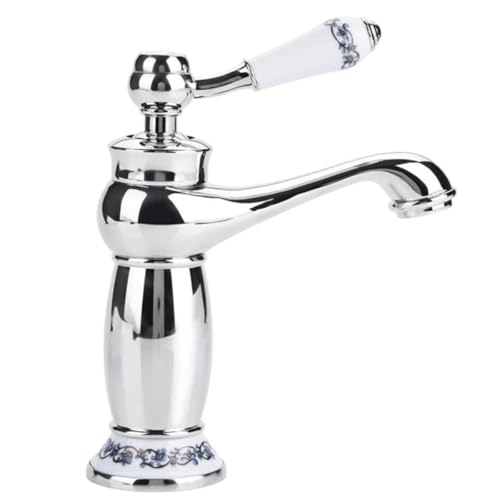 Robinet Rétro de Lavabo Salle de Bain,Mitigeur Robinet Antique Vintage avec Poignée en Céramique,Robinetterie Salle Bain Eau Chaude et Froide (Chrome)