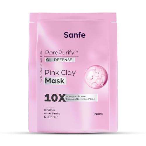Image of Sanfe Pink Clay Mask for Face | Brightening Face Pack | Detox Clay Mask for Oily & Acne-Prone Skin | Controls Oil, Clears Blackheads & Tightens Open Pores | 10X Powerful Glow | 20 gm