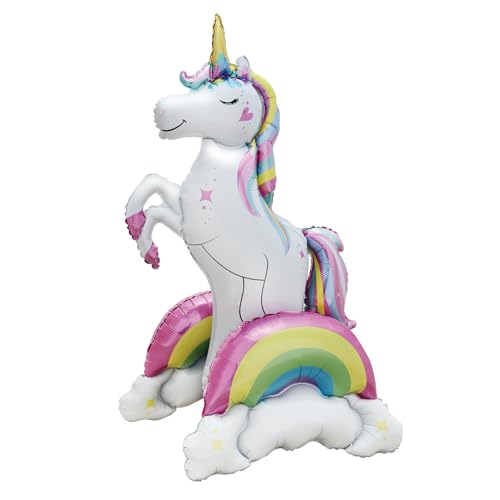 Giant Standing Unicorn foil Balloon, 3D Magical Rainbow Cloud Unicorn Party Balloons, Girls Birthday Wedding Baby Shower Decorations Party Supplies (37inch)