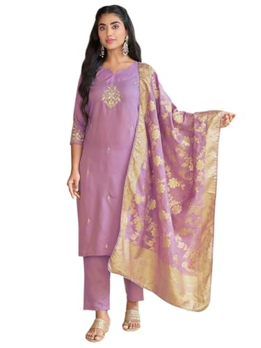 Ensemble en viscose brodée fluide anti-transpiration avec pantalon et dupatta jacquard Navlik L