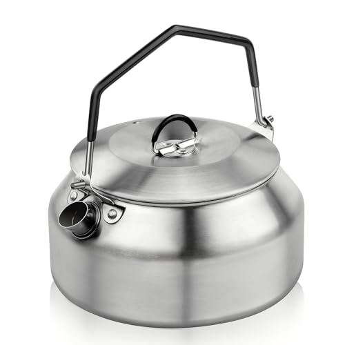 flintronic Wasserkessel, 1L Edelstahl Camping Wasserkocher, Tragbare Campingkessel, Teekessel, Tee-Kaffeekanne für Kochen im Freien, Picknick, Wandern, Camping Zubehör