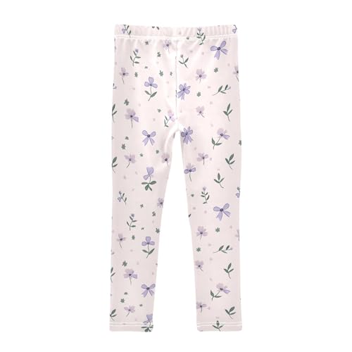Purple Floral Bows Girls Leggings Soft Stretch Workout Yoga Dance Pants for Kids Casual Tights2