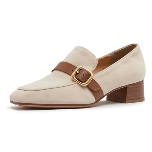 Tang'scuisins Women Buckled Closed Toe Loafer Shoes Slip on Chunky Stacked Low Heels Comfortable Work Outdoor Pumps Size 4-16 US2