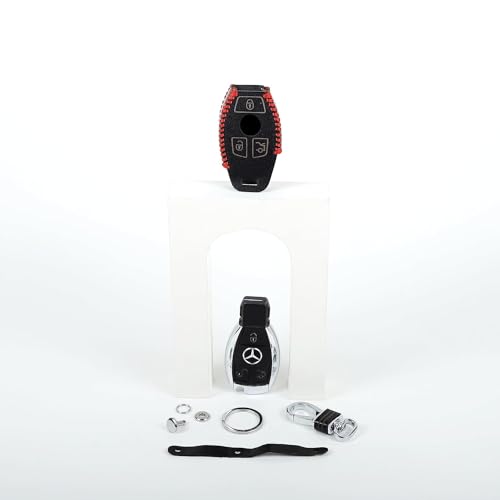 Image of Leather Car Key Cover Compatible for Smart Key Case Metal Hook for Car Remote Key for, S - Class, C - Class, M - Class (Black)