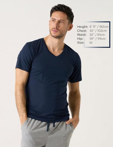 LAPASA Mens 2-Pack Micro Modal Tag-Free Short Sleeve T-Shirts Crew & V-Neck Solid Plain Regular-Fit Tee M07/M082