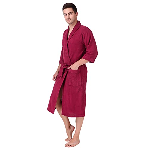 Image of Men's Bath Robe | Full Sleeve Cotton Comfortable and Durable Bathrobe - Suitable for Birthday /Anniversary /Diwali /Couple /wedding Gift | Burgundy