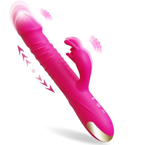 Image of SUPOLA Rabbit G Spot Vibrator, Thrusting Dildo Sex Toys for Women, Rose | 3 Powerful Motors, 3 Thrust & 10 Vibration Modes, Soft Silicone, IPX6 Waterproof, Fast Magnetic Charging for Solo or Couples