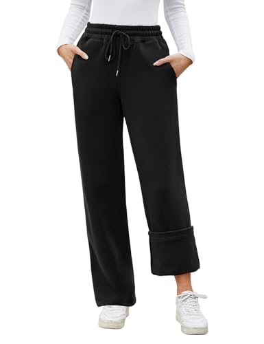 PASUDA Pantaloni Tuta Donna Invernali Termici Pantaloni Fodera in Pile Casual Elastico Pantaloni Jogging a Vita Alta Pantalone Sportivi Lungo Comodi in Cotone con Tasche e Coulisse (Nero, XL)