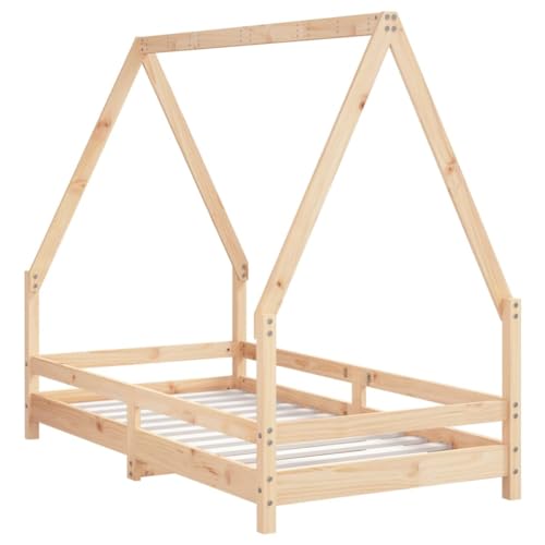 Cama infantil de madera de pino maciza de 80 x 160 cm con somier integrado 3