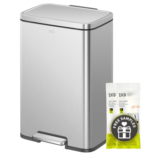 EKO Madison Matte Stainless 50 Liter/13.2 Gallon Step Trash Can w/Inner Liner - Fingerprint Resistant Finish