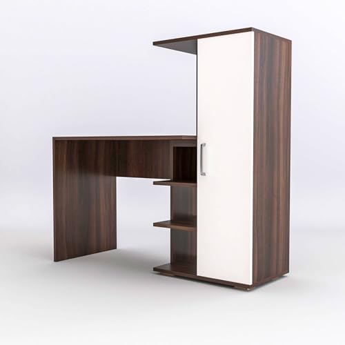 Image of Engineered Wood Office & Study Table for Study Room /Office /Work from Home || Engineered Wood Study Table || Freestanding || (White & Brown) |