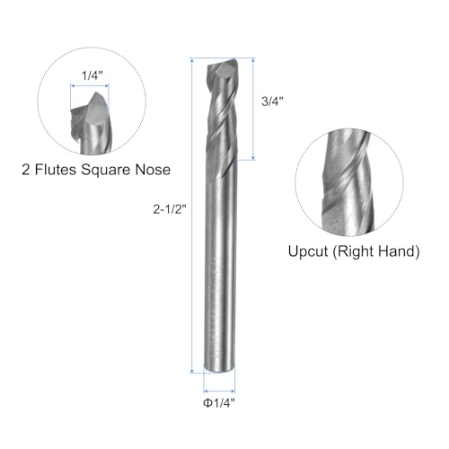 Image of uxcell Carbide Square End Mill, 1 /4 inch Diameter Uncoated 2 Flutes Milling Bit Cutter, for Aluminum Copper Non-Ferrous Metal, 1 /4 inch Shank 3 /4 inch Cut Length 2-1 /2 inch Long