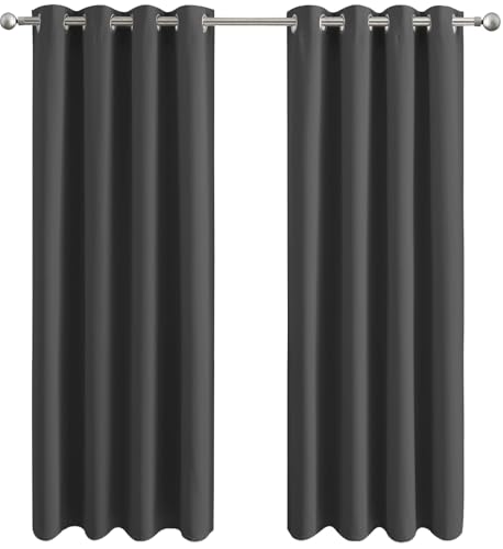 Aspire Homeware Blackout Curtains for Living Room Grey Bedroom Eyelet Curtains Super Soft & Energy Saving Privacy Thermal Black Out Curtain Drapes with Tiebacks, 2 Panels 66x72 inch