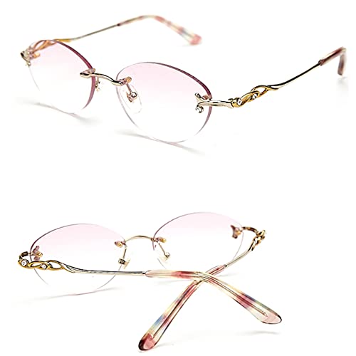 Modne, retro damskie okulary do czytania bez oprawek, progresywne, wieloogniskowe z wycięciami na zausznikach (kolor: fioletowy, rozmiar: 3,0 x)