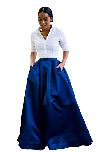 Royal Blue Long Maxi Skirt for Women – Pleated, Lined Full Circle Skirt with Pockets | Elegant Christmas & Wedding Skirt