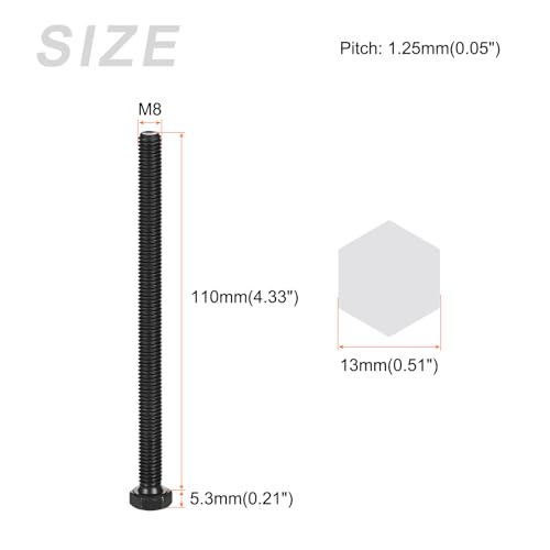 Image of METALLIXITY Hex Bolts (M8-1.25x110mm) 5Pcs, Carbon Steel Fully Threaded Black Oxide, Coarse Thread UNC Hex Head Screw Bolt - for Furniture Repair